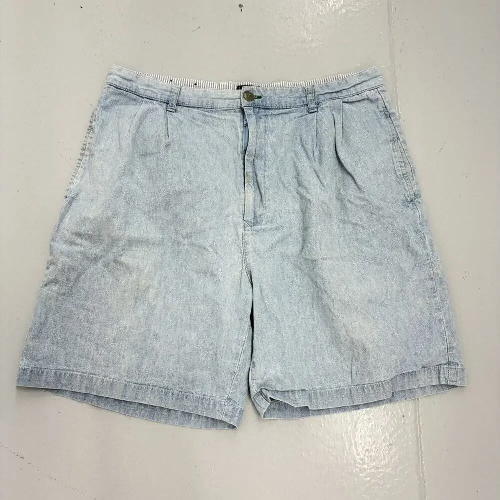 Vintage 90s Tommy Hilfiger Chambray Pleated Shorts 34x7.5
